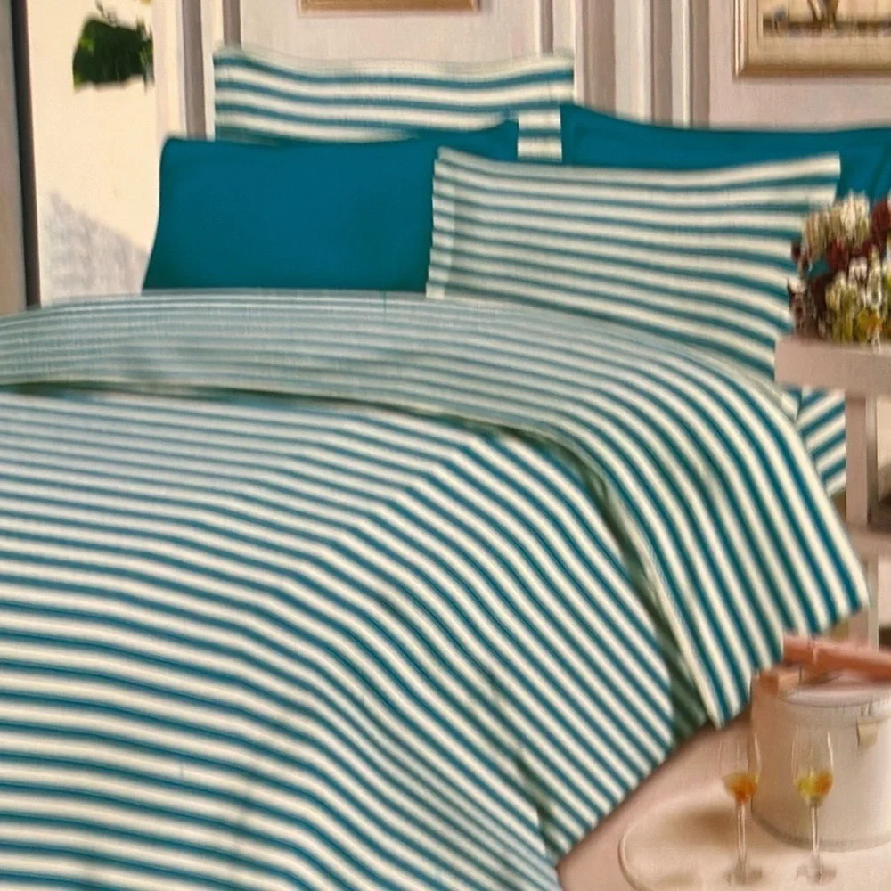 Traditional At Home 4 pc Twin Sheet Set Crayon Blue and white stripes.